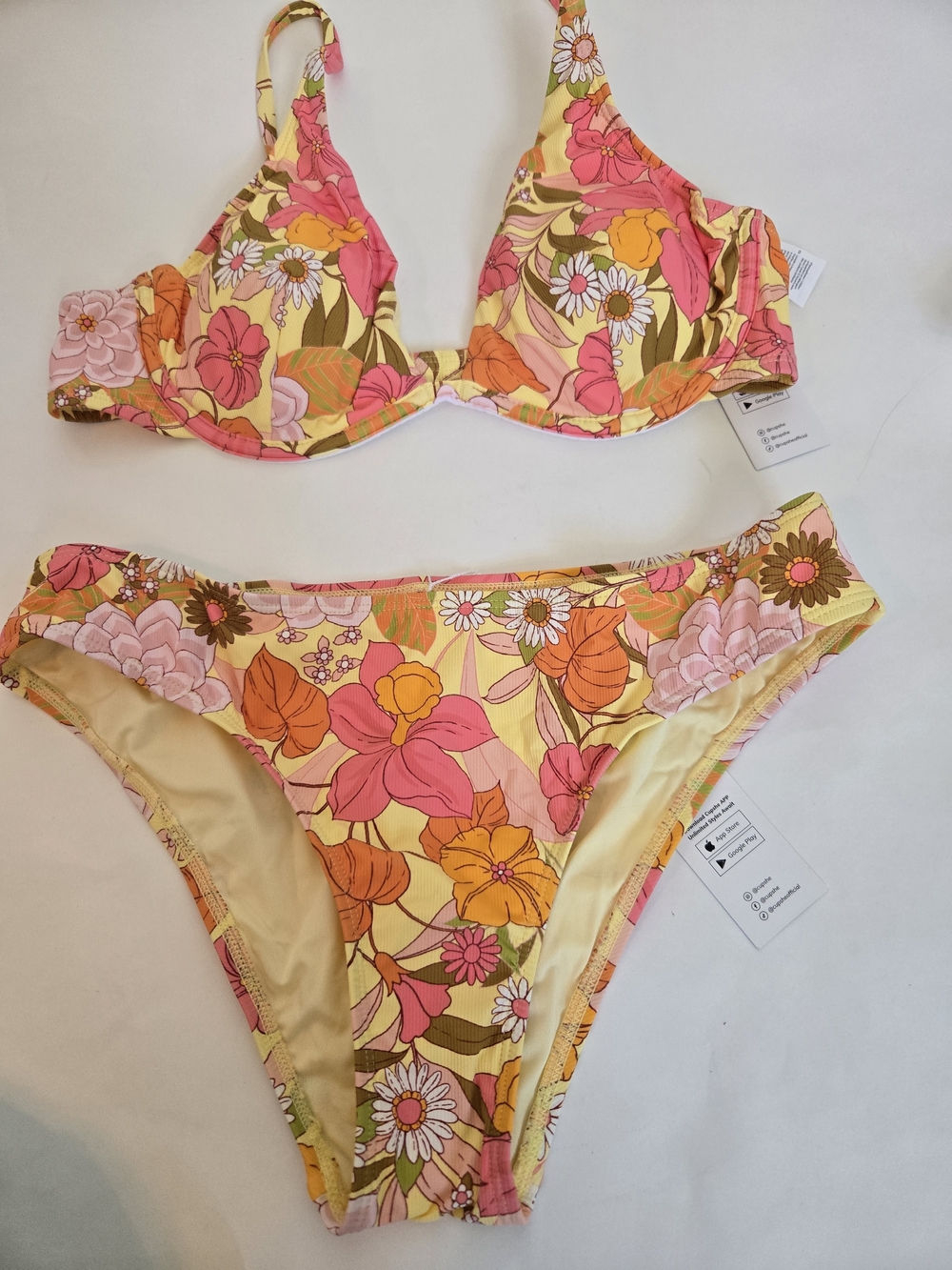 NEW Floral Pink & Orange Bikini Set - Women's Top Size Medium & Bottoms Size S - Picture 3 of 15